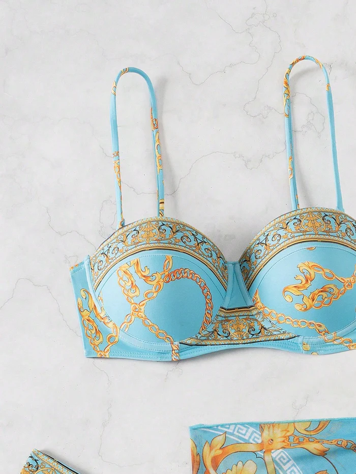 Conjunto de 3 Peças com Sutiã Push-U - Azul M