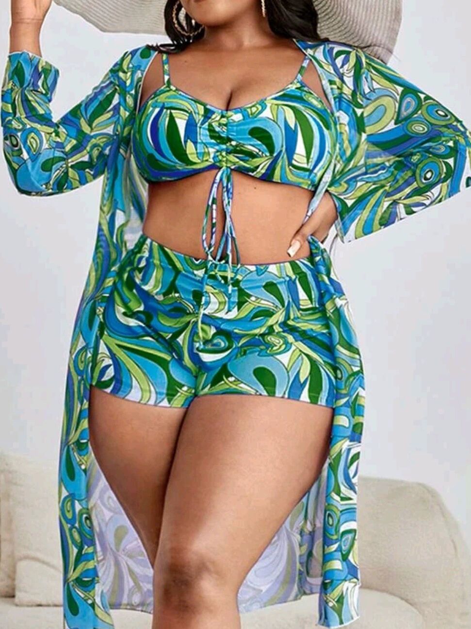 Conjunto Tropical 3 Peças Plus Size