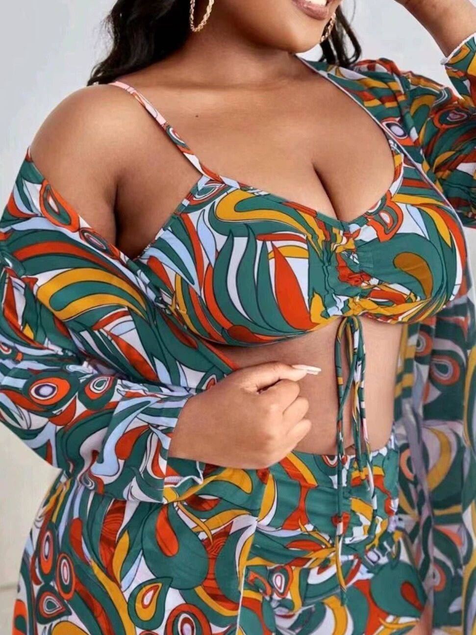 Conjunto Tropical 3 Peças Plus Size