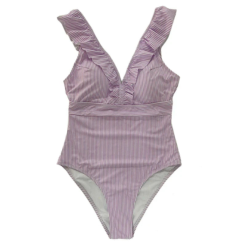 Maiô Vintage com Estampa Listrada e Babados