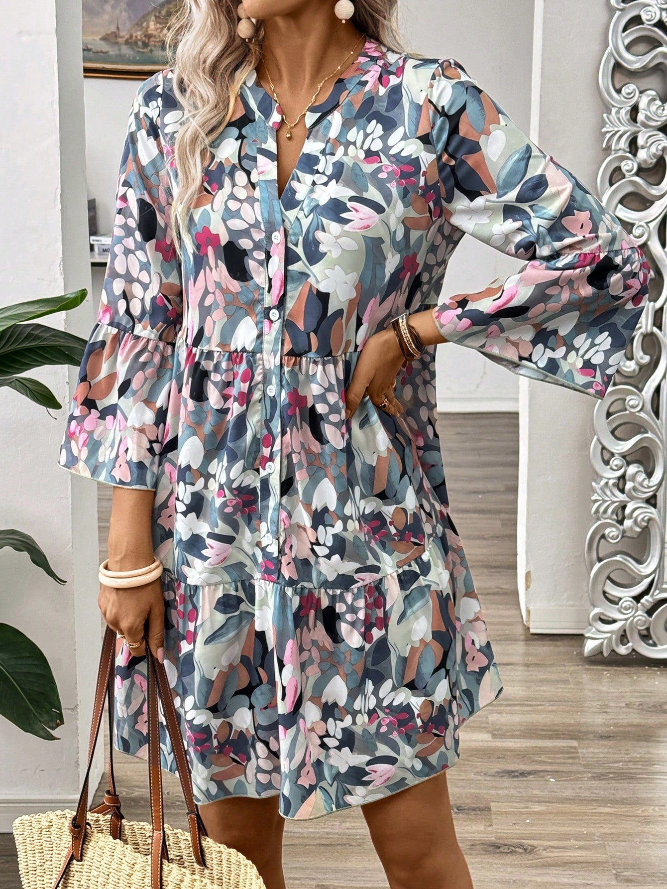 Vestido de Botões com Estampa Floral