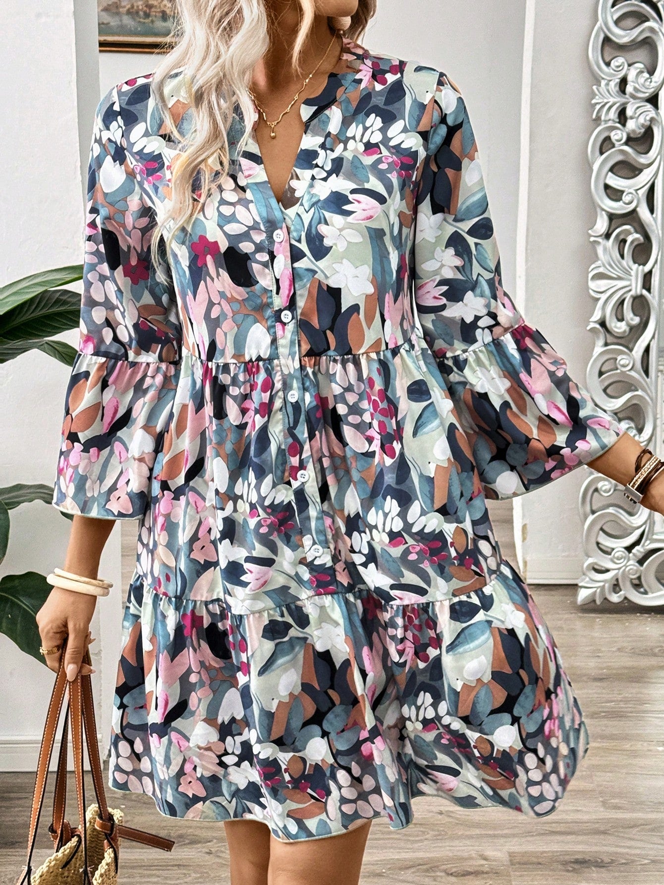 Vestido de Botões com Estampa Floral
