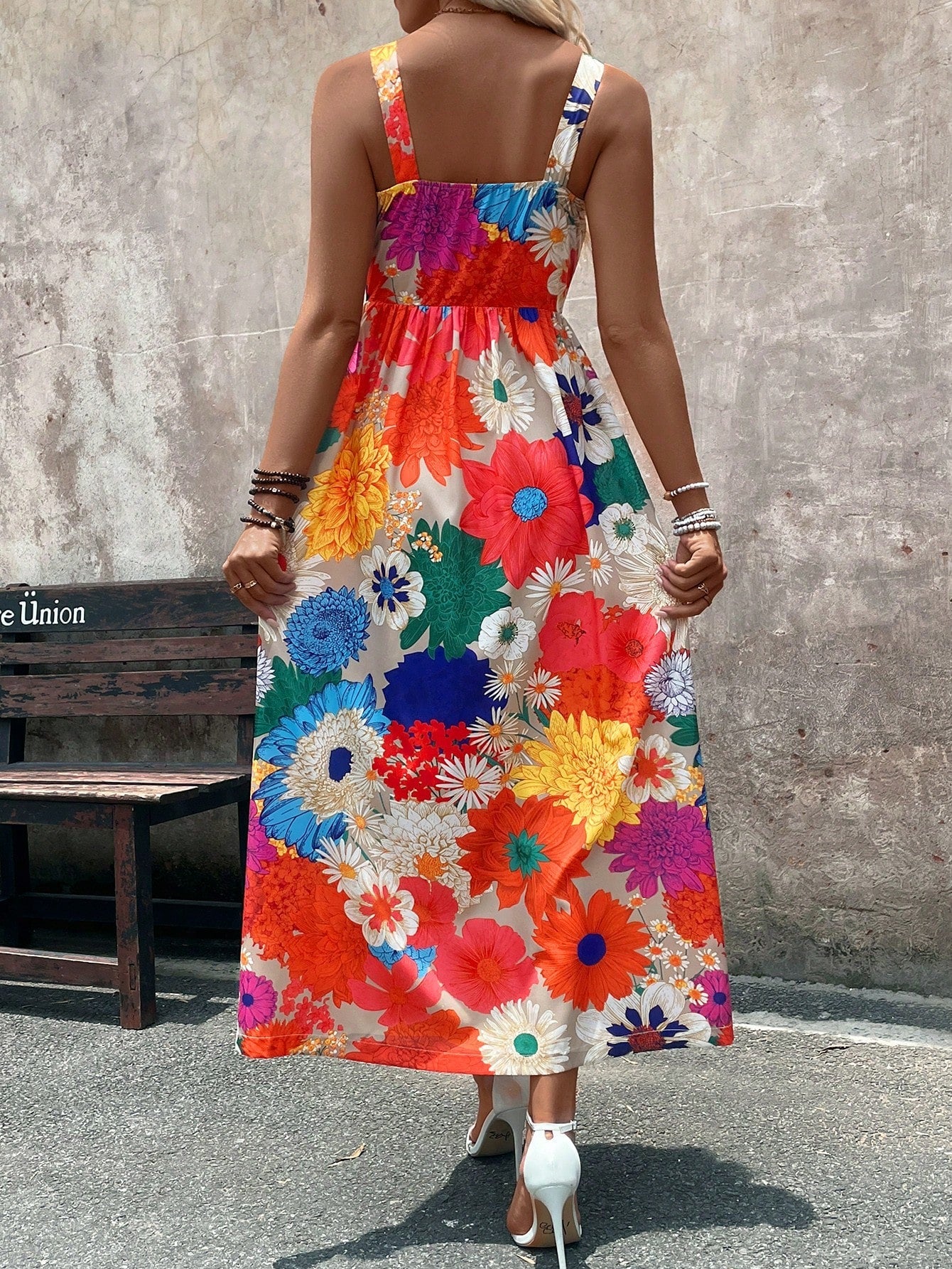 Vestido Floral Longo Com Botões