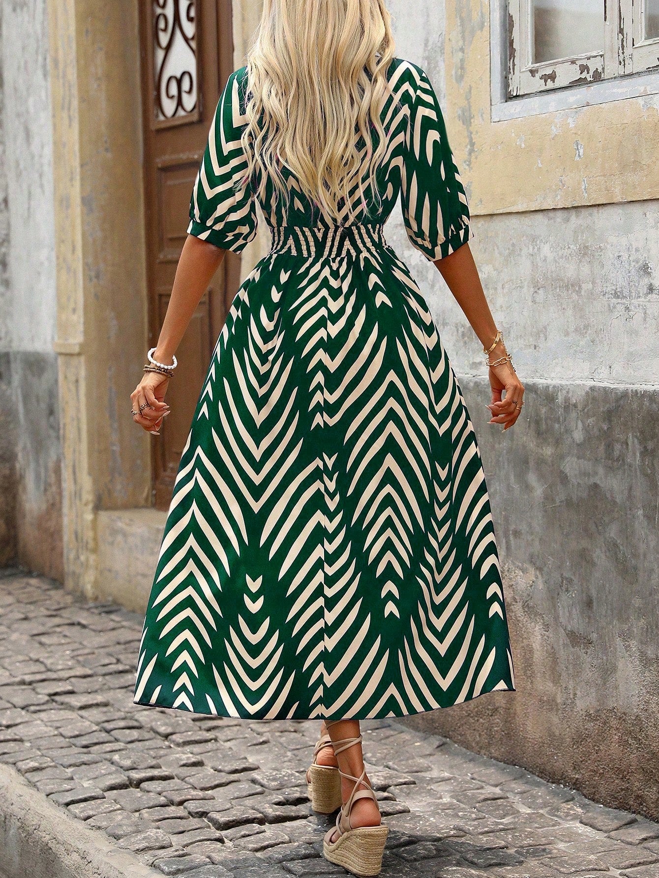Vestido Longo Casual com Estampa Geométrica