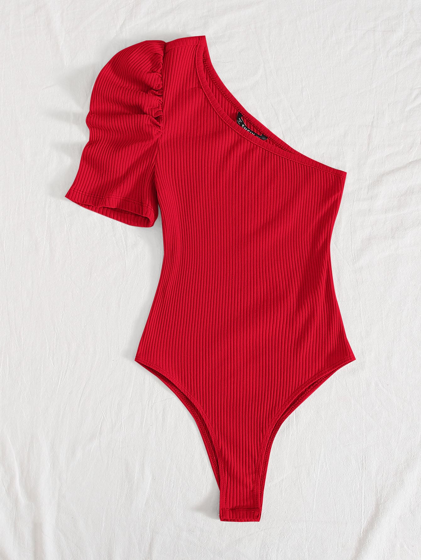 Body Um Ombro com Manga Bufante