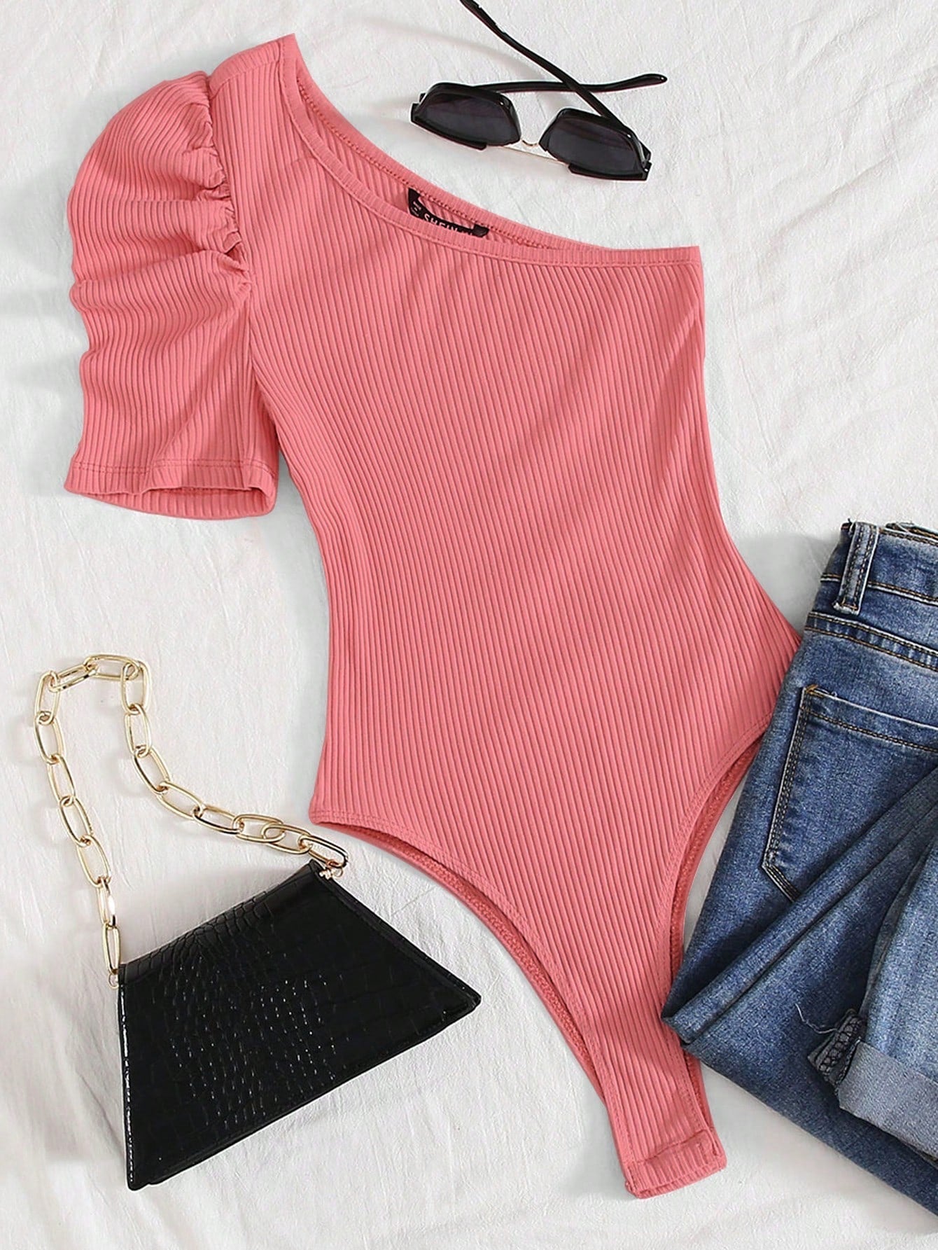 Body Um Ombro com Manga Bufante