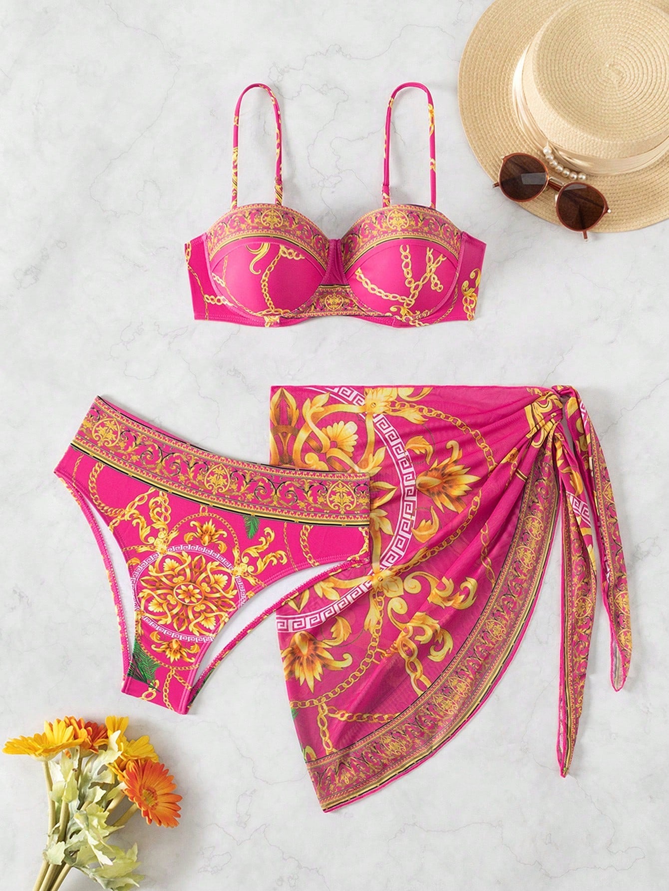 Conjunto de 3 Peças com Sutiã Push-Up