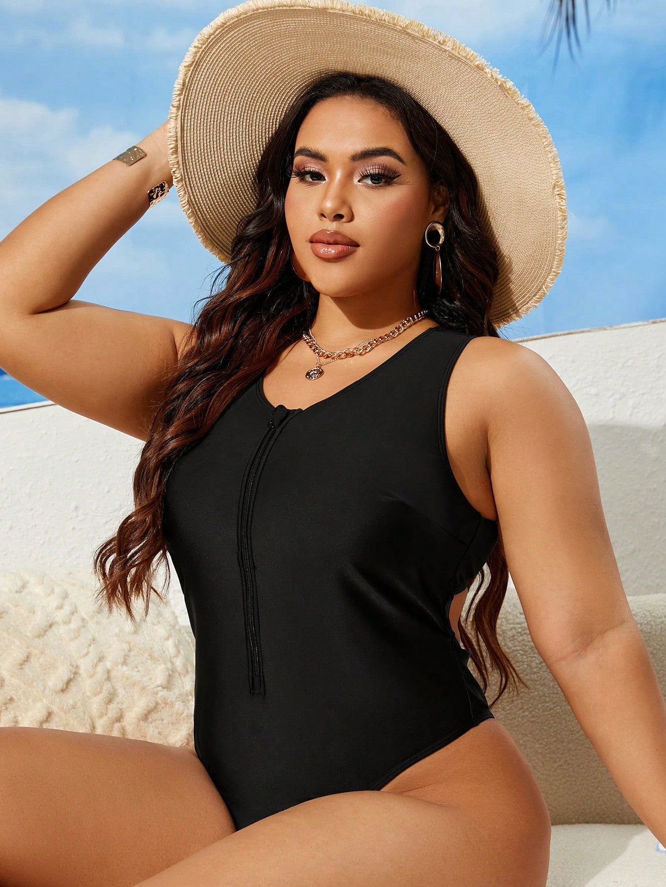 Maiô Plus Size - Estilo Minimalista com Zíper