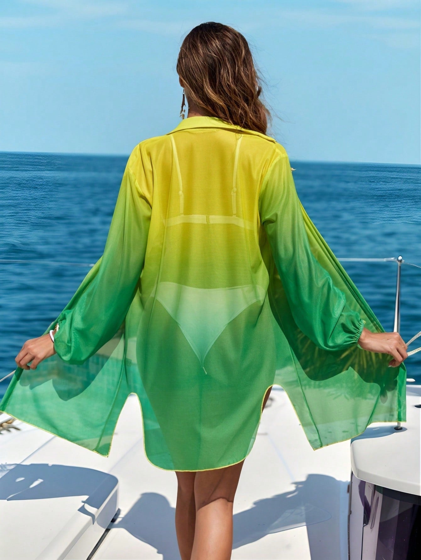 Saída de Praia Degradê Multicolorida com Manga Longa