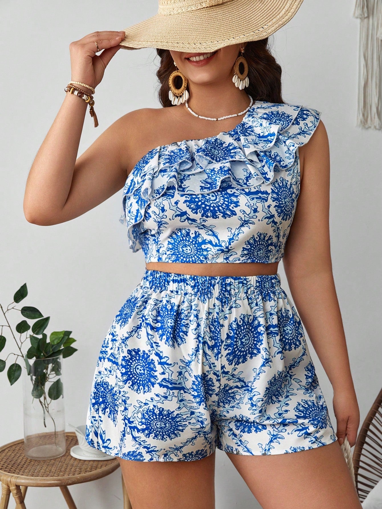 Conjunto Plus Size de Ombro Único