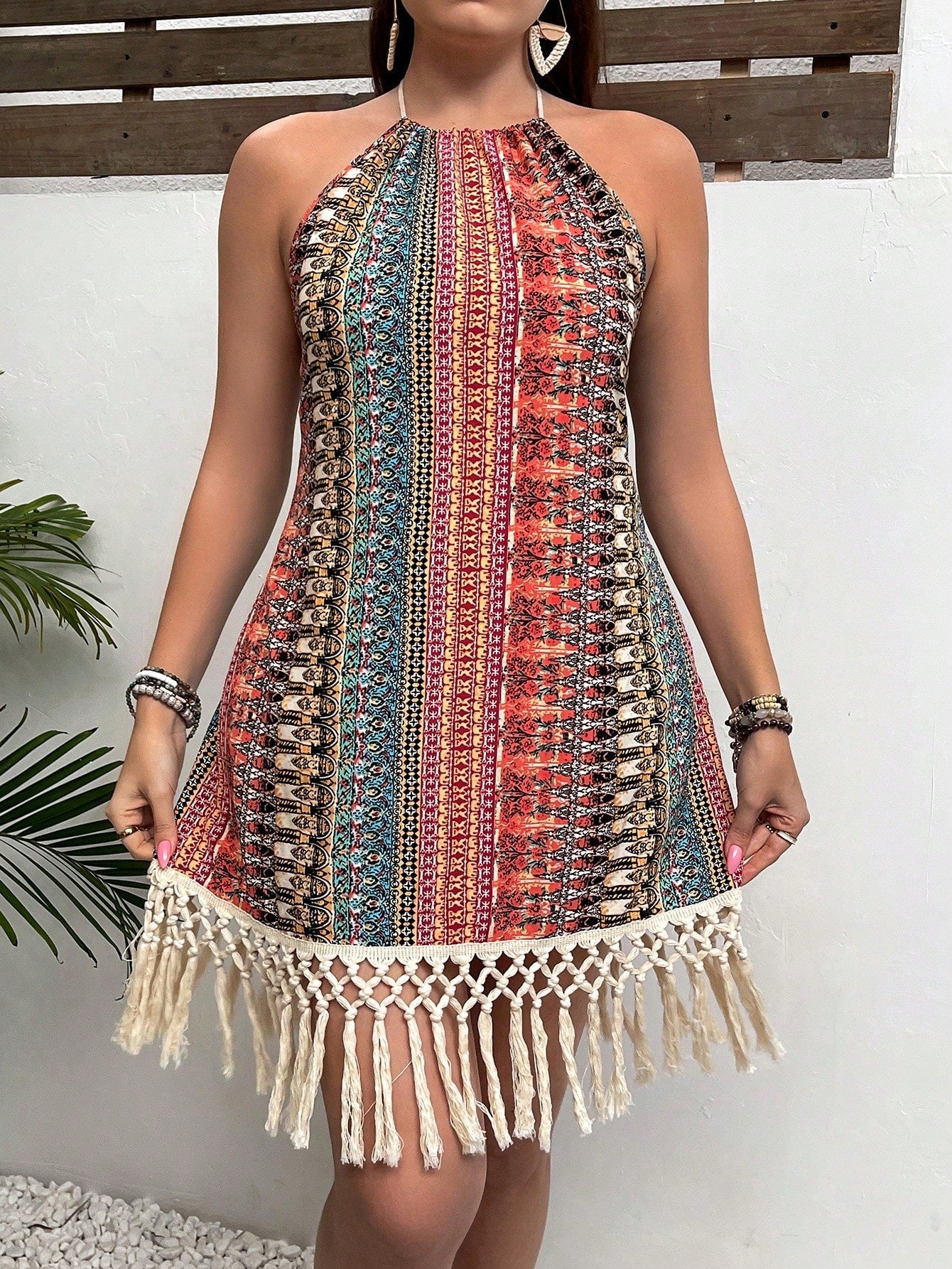 Vestido Plus Size Boho Roxo com Franja