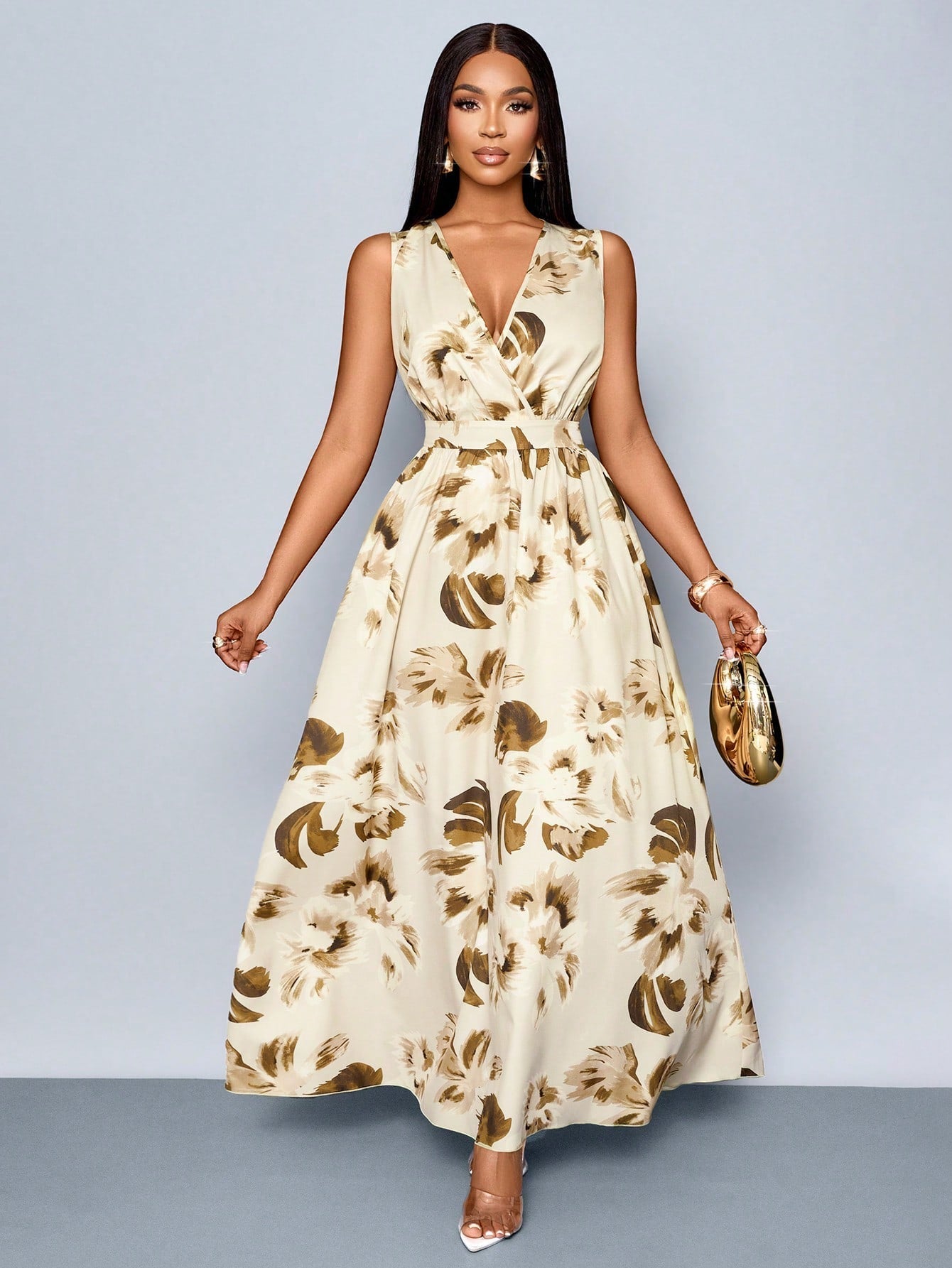 Vestido Longo Com Estampa Tropical