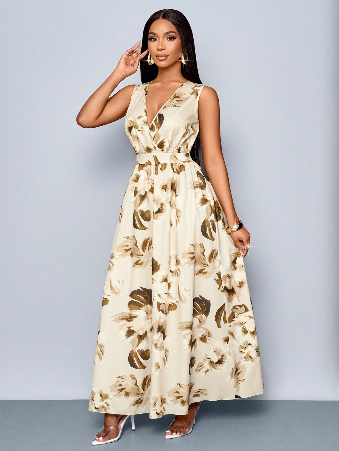 Vestido Longo Com Estampa Tropical