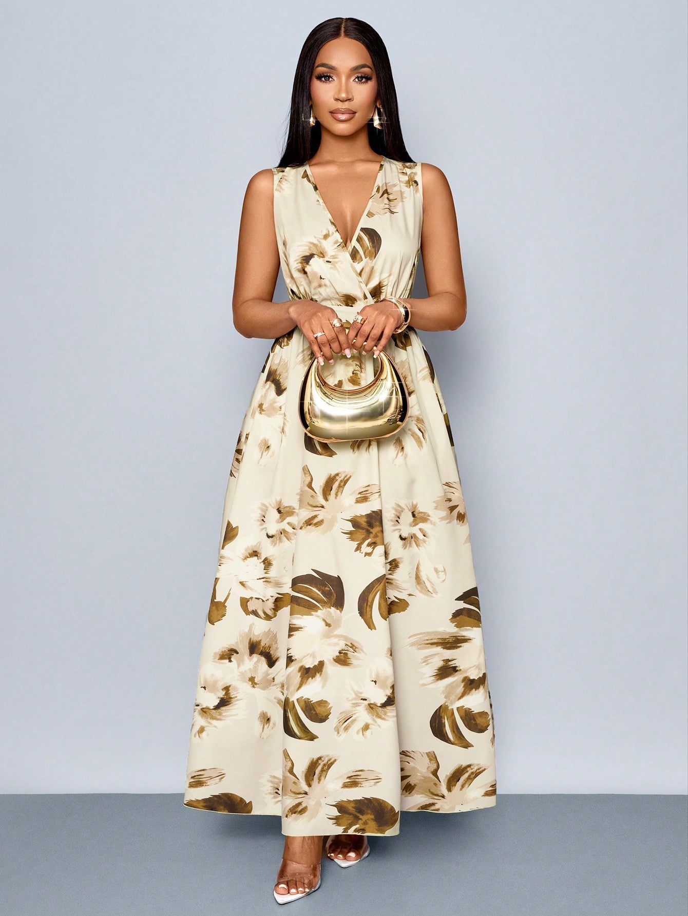 Vestido Longo Com Estampa Tropical