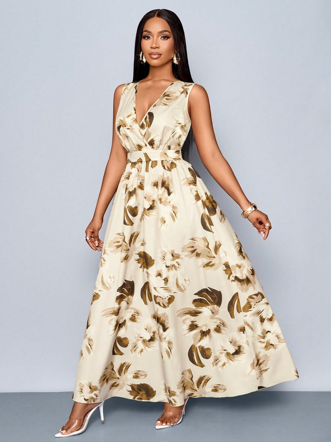 Vestido Longo Com Estampa Tropical