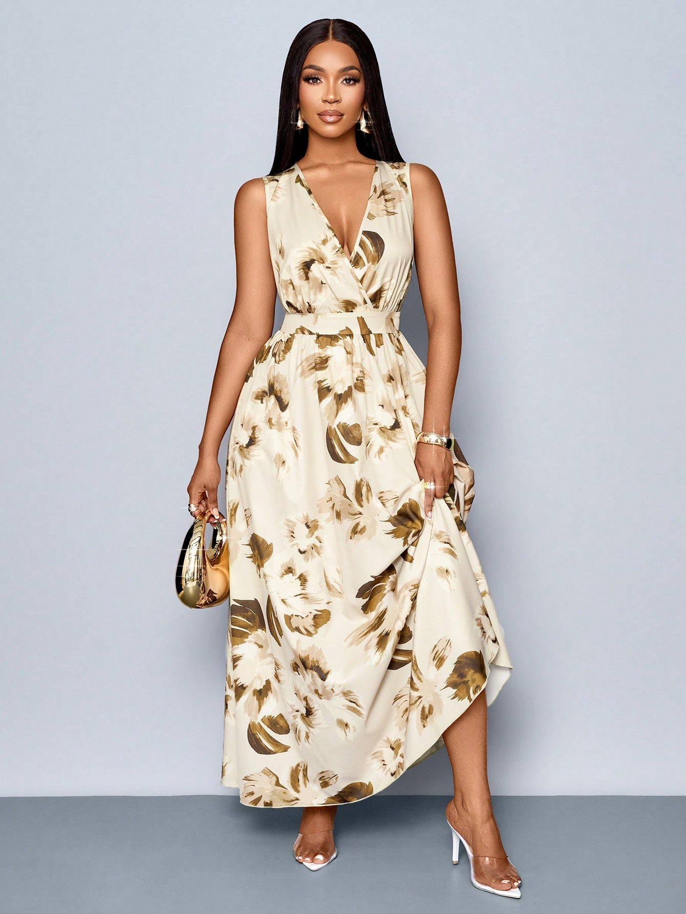 Vestido Longo Com Estampa Tropical