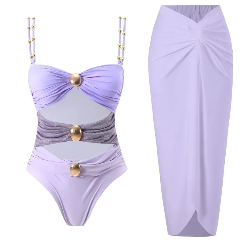 Maiô com Saída de Praia – Ombro a Ombro com Cinto e Detalhe Patchwork