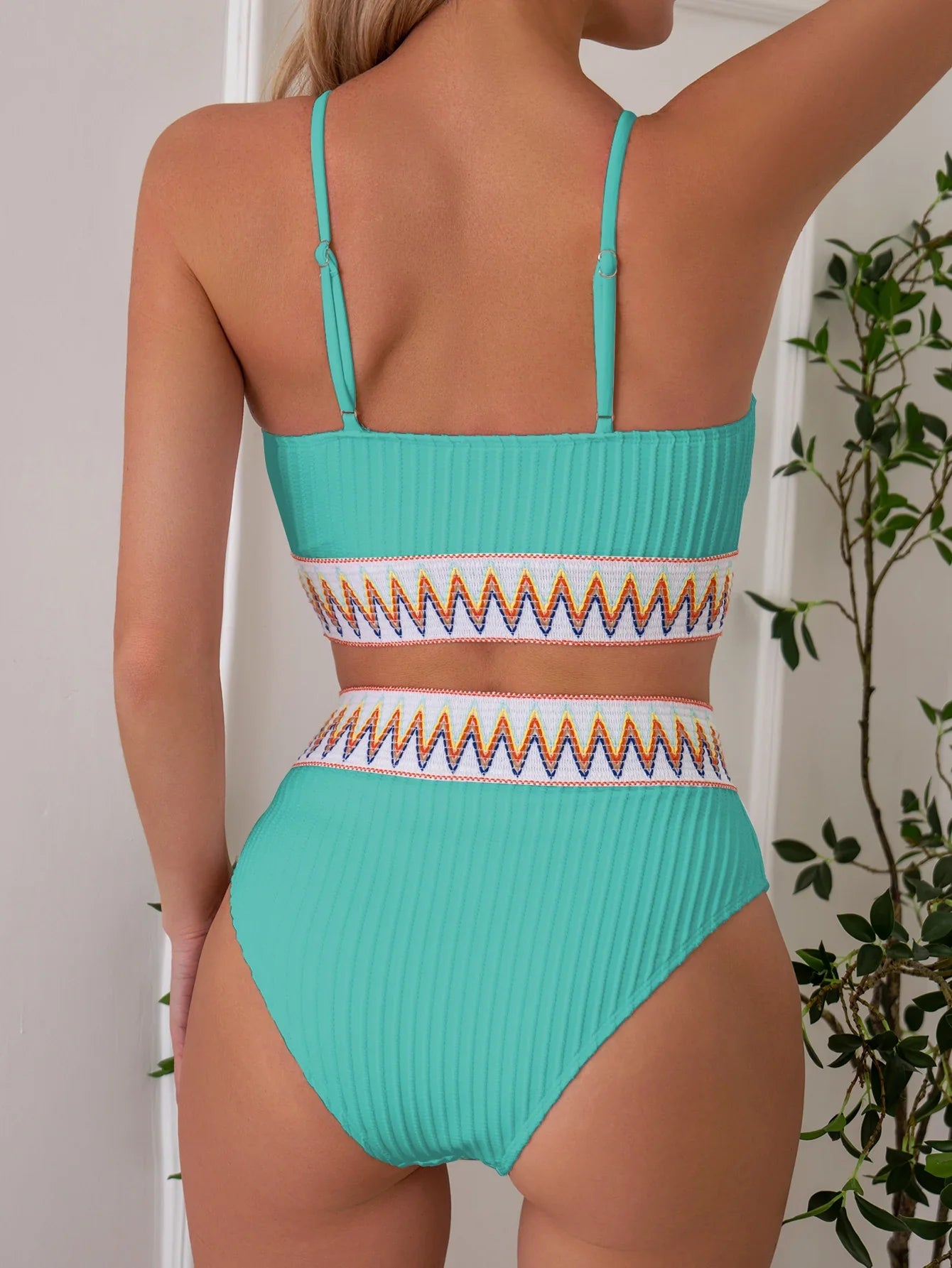 Biquíni de Cintura Alta com Detalhe Colorido