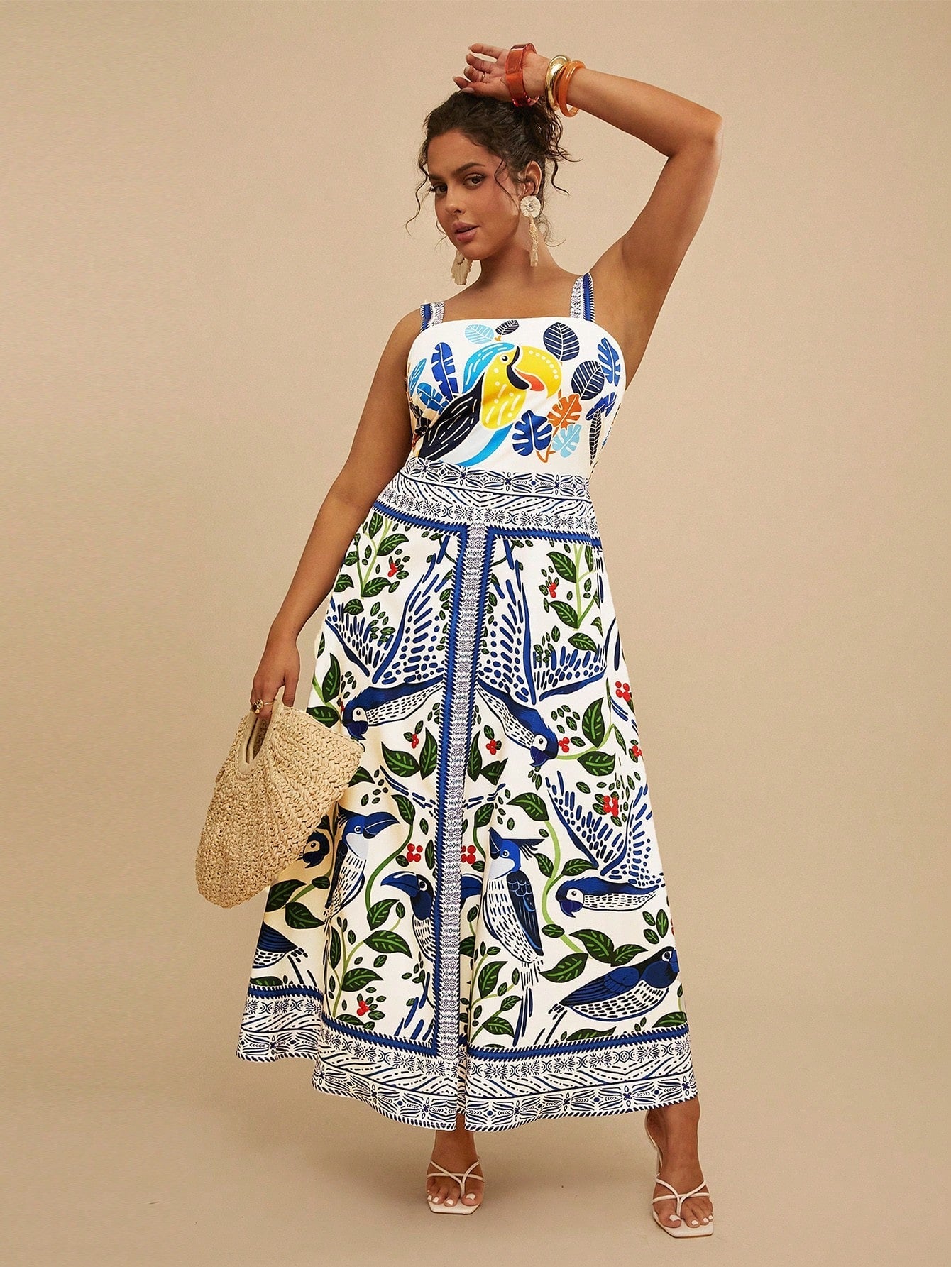 Vestido Plus Size Longo Elegante Tropical