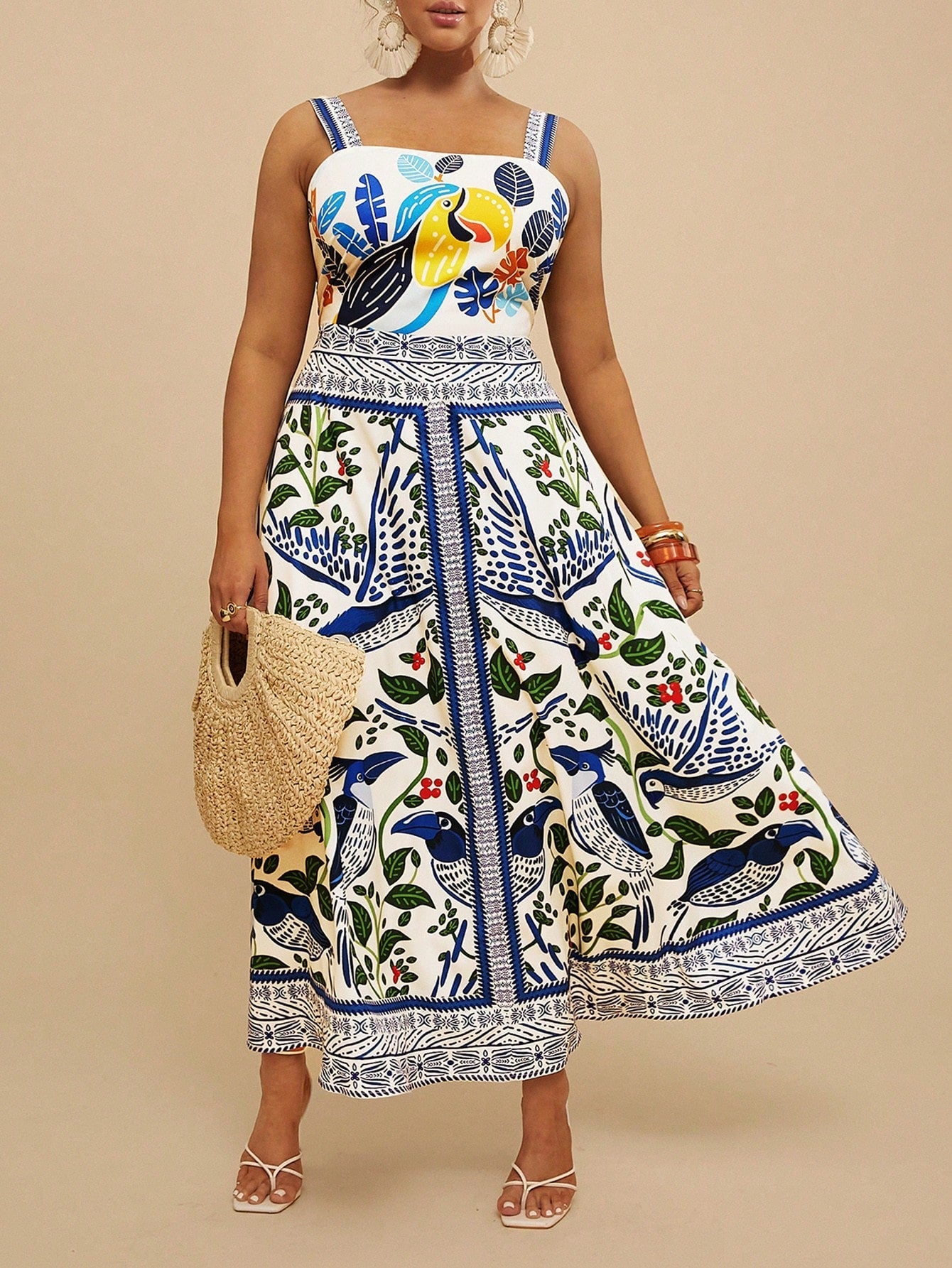 Vestido Plus Size Longo Elegante Tropical