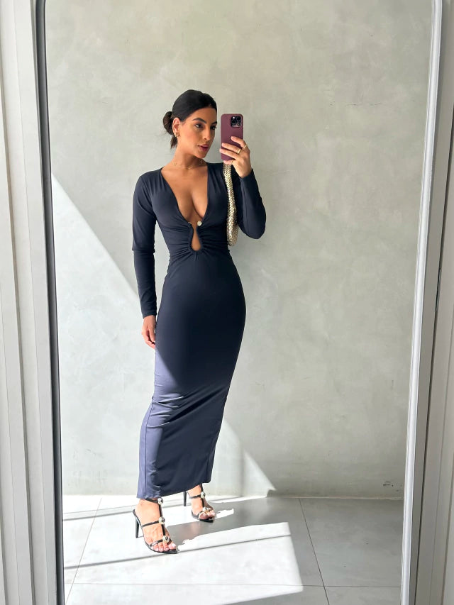 Vestido Decote Fivela
