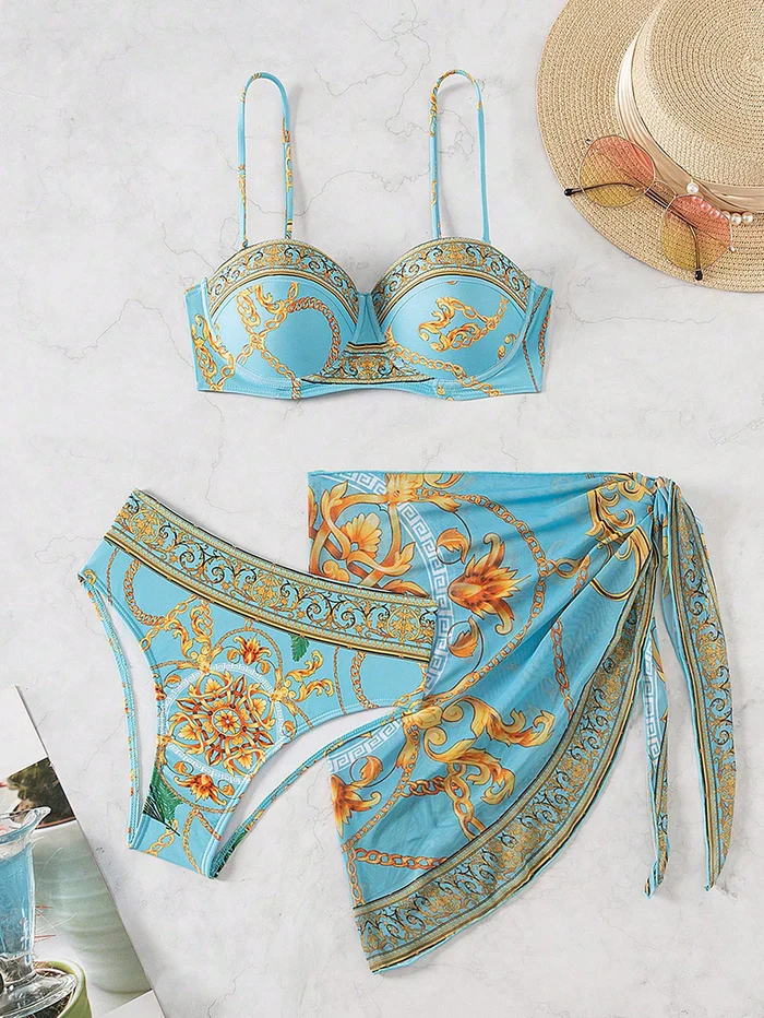Conjunto de 3 Peças com Sutiã Push-U - Azul M