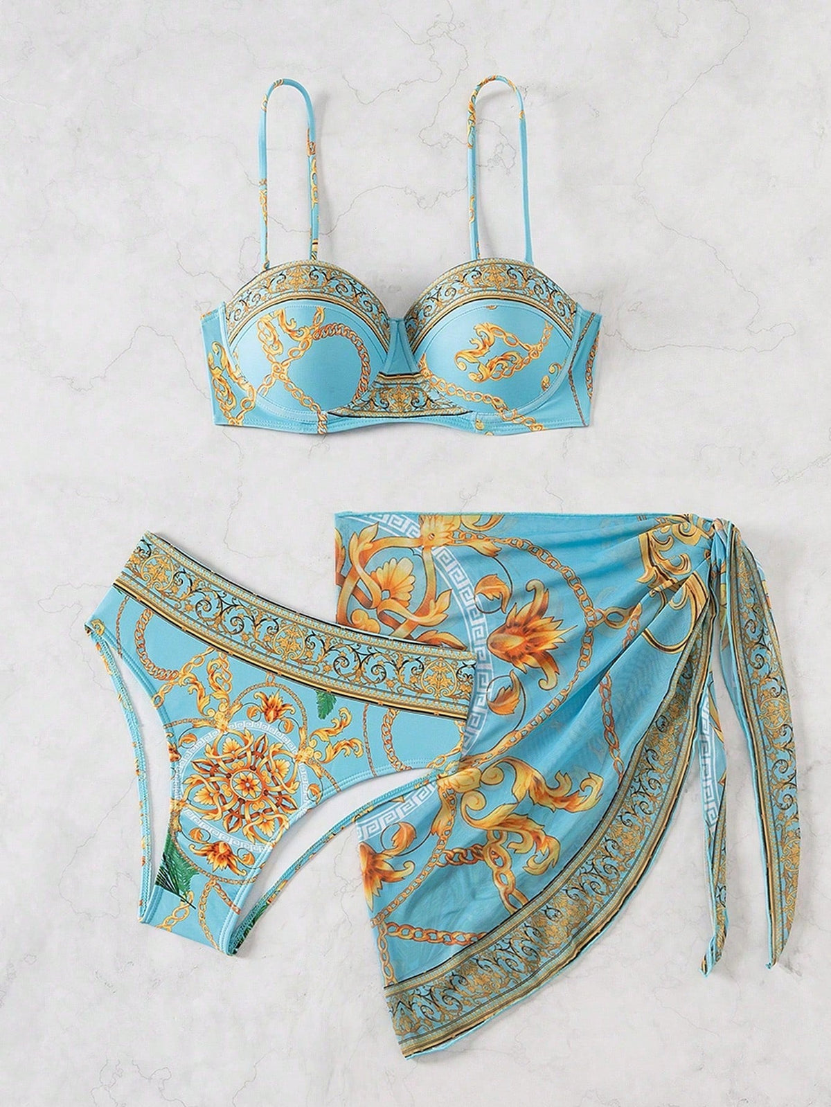 Conjunto de 3 Peças com Sutiã Push-Up