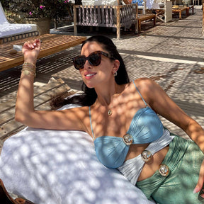 Maiô com Saída de Praia – Ombro a Ombro com Cinto e Detalhe Patchwork