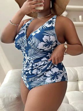 Maiô Plus Size Floral Azul