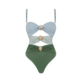Maiô com Saída de Praia – Ombro a Ombro com Cinto e Detalhe Patchwork