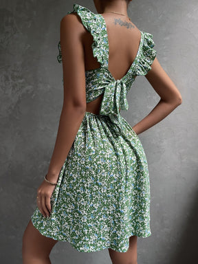 Vestido com Estampa Aleatória e Manga Curta para Férias