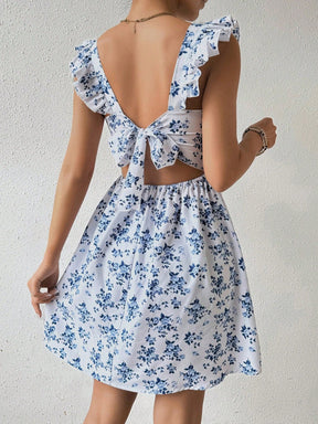 Vestido com Estampa Aleatória e Manga Curta para Férias