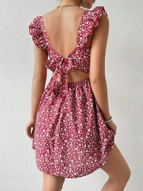 Vestido com Estampa Aleatória e Manga Curta para Férias