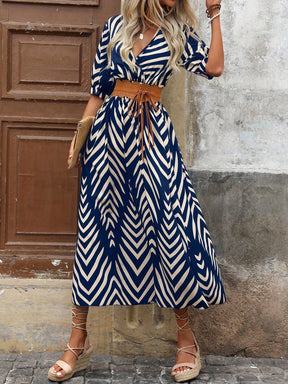 Vestido Longo Casual com Estampa Geométrica
