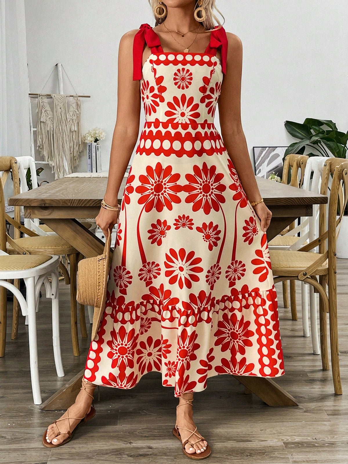 Vestido Estilo Vintage com Estampa Floral