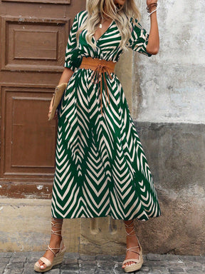 Vestido Longo Casual com Estampa Geométrica