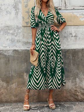 Vestido Longo Casual com Estampa Geométrica