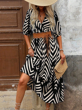 Vestido Longo Casual com Estampa Geométrica