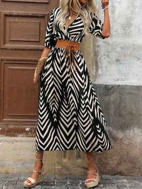 Vestido Longo Casual com Estampa Geométrica