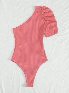 Body Um Ombro com Manga Bufante