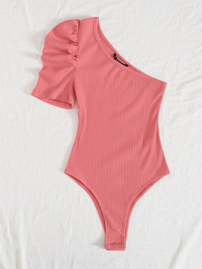 Body Um Ombro com Manga Bufante
