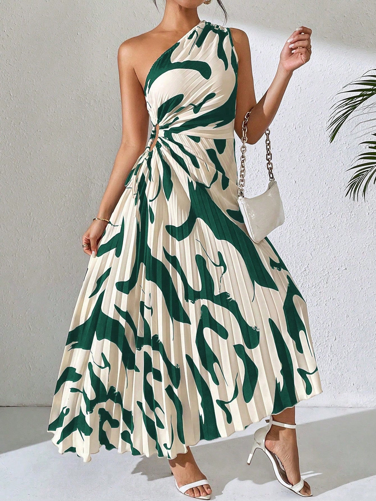 Vestido Longo Plissado Assimétrico