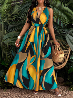 Vestido Longo Com Estampa Tropical