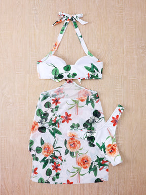 Biquíni Vestido Floral 3 Peças