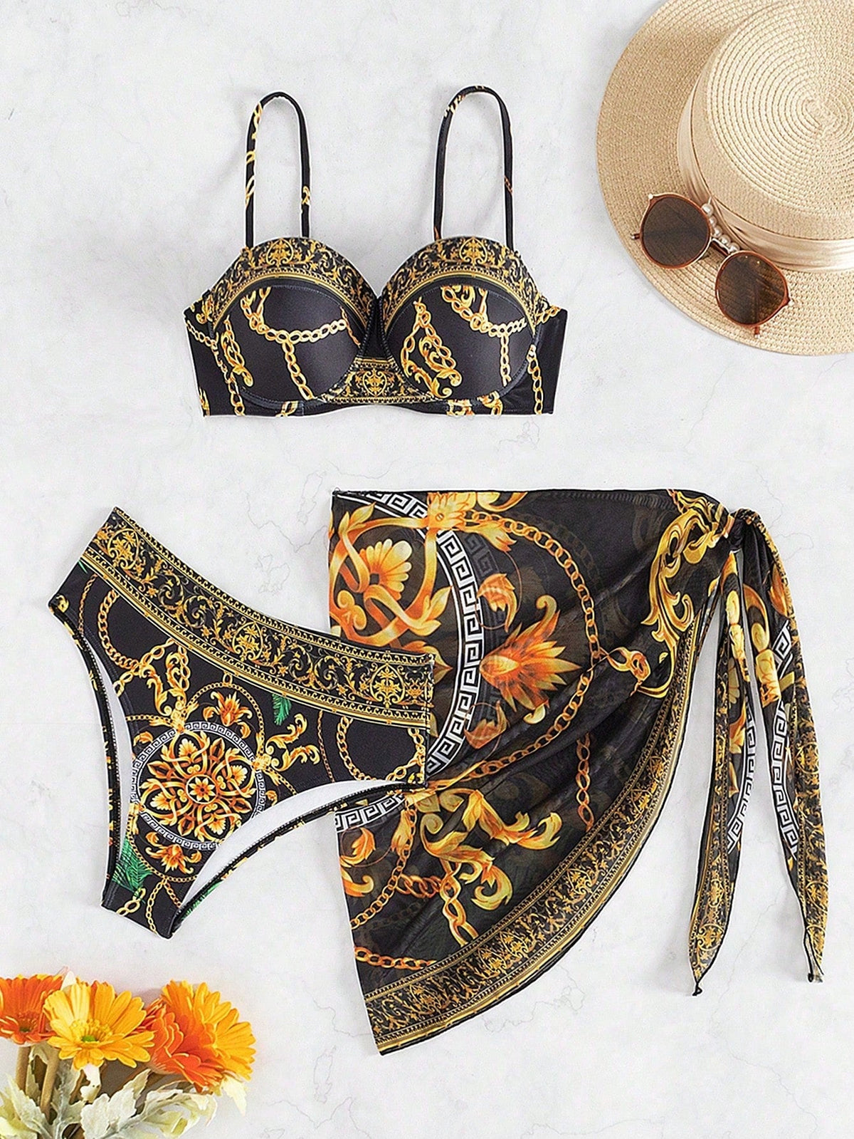 Conjunto de 3 Peças com Sutiã Push-Up