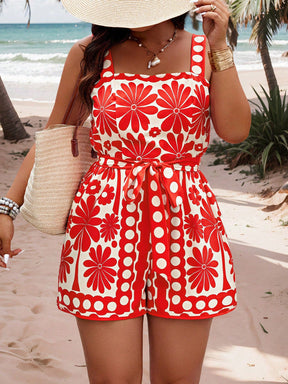 Macacão Plus Size Estampado Cinto Ajustável