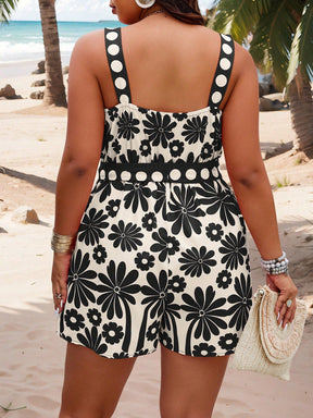 Macacão Plus Size Estampado Cinto Ajustável