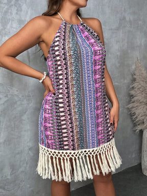 Vestido Plus Size Boho Roxo com Franja