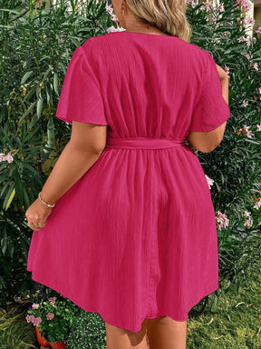 Vestido Plus Size Casual, Bainha com Babado e Manga Esvoaçante