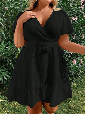 Vestido Plus Size Casual, Bainha com Babado e Manga Esvoaçante
